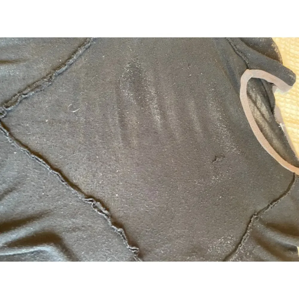 Free People Black Knit Handkerchief Hem Crew Neck 3/4 Sleeve Tee Size XS